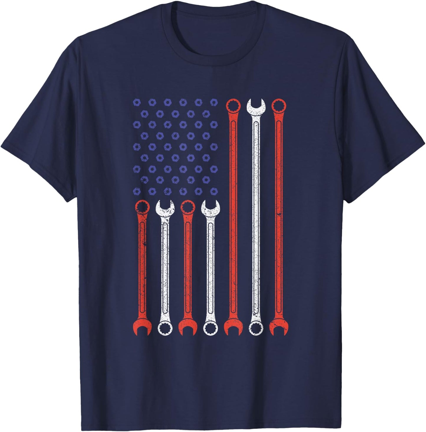 Vintage American Flag Diesel Engine Mechanic Muscle Car Love T-Shirt - T-Shirt | Navy