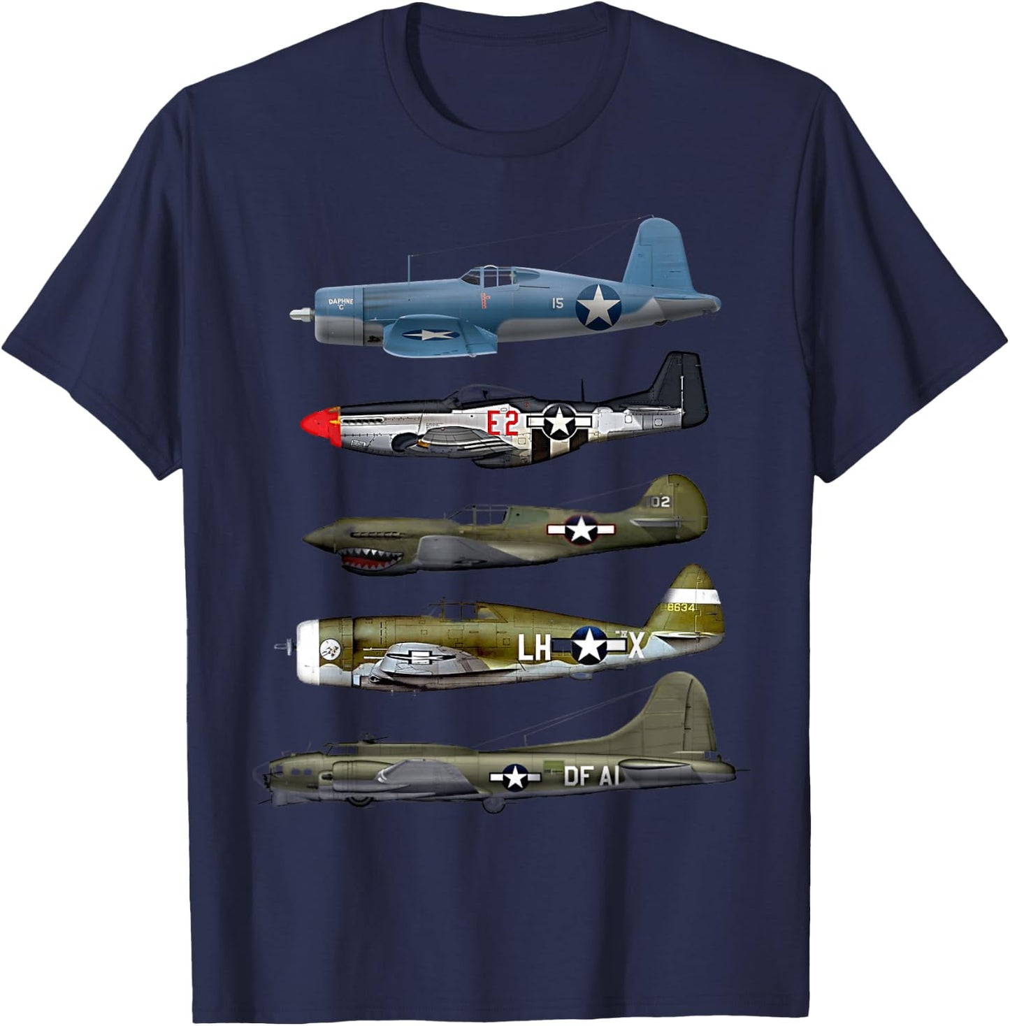 WW2 Warplane B-17 P51 Mustang F4U Corsair P40 Warhawk Gift T-Shirt - T-Shirt | Navy