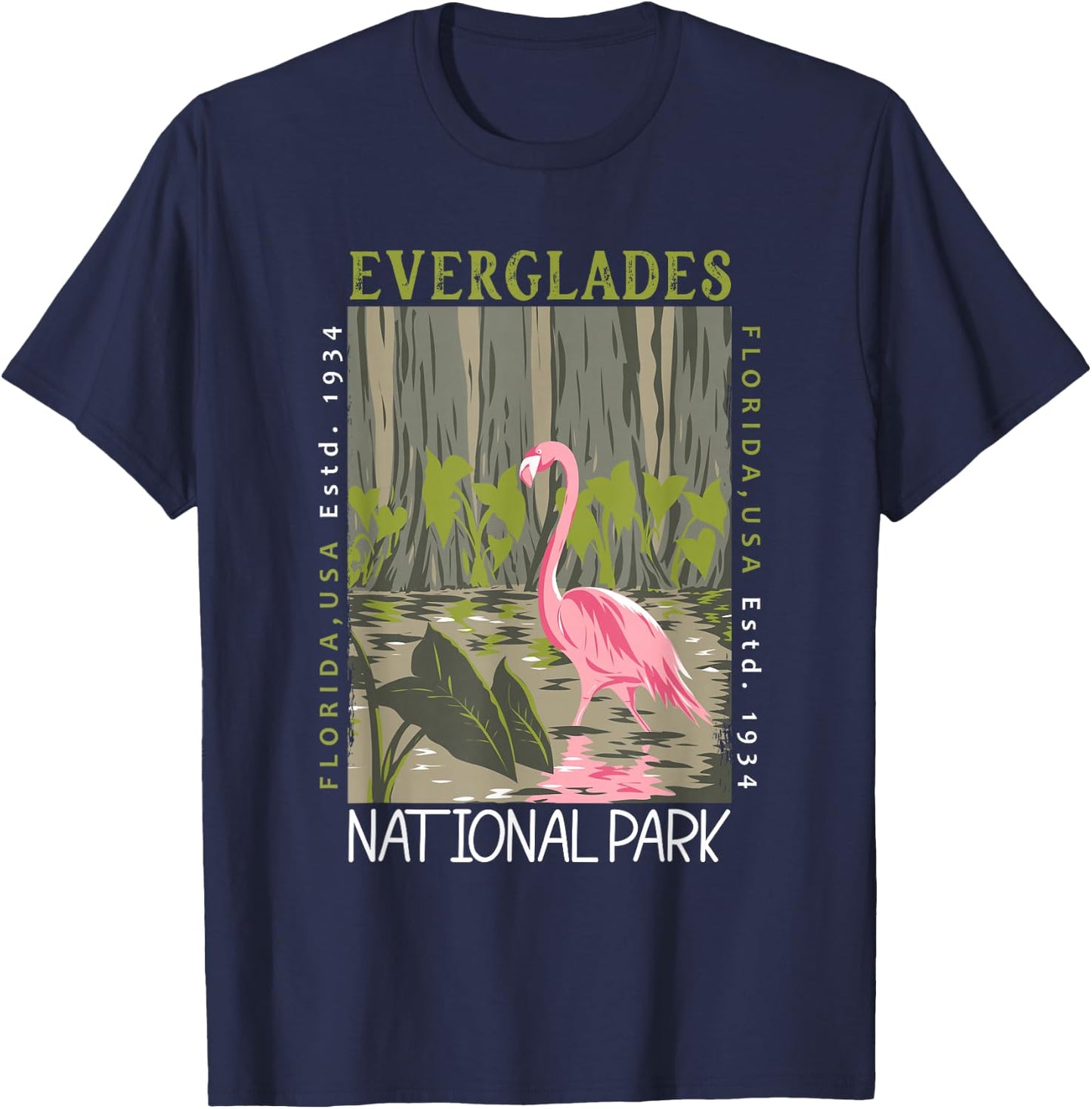 Everglades National Park Florida Flamingo Distressed Vintage T-Shirt - T-Shirt | Navy