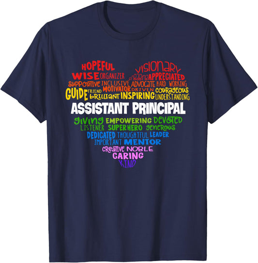 Assistant Principal Cute Heart Shirt Back to School T-Shirt - T-Shirt | Navy