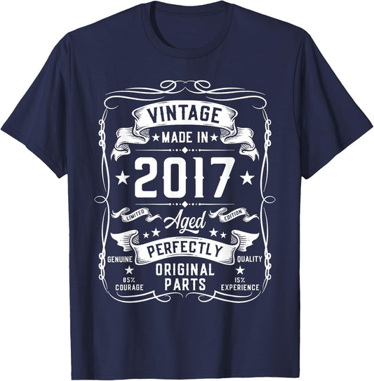 Vintage 2017 8 Years Old Gifts for Boys 8yr 8th Birthday T-Shirt - T-Shirt | Navy