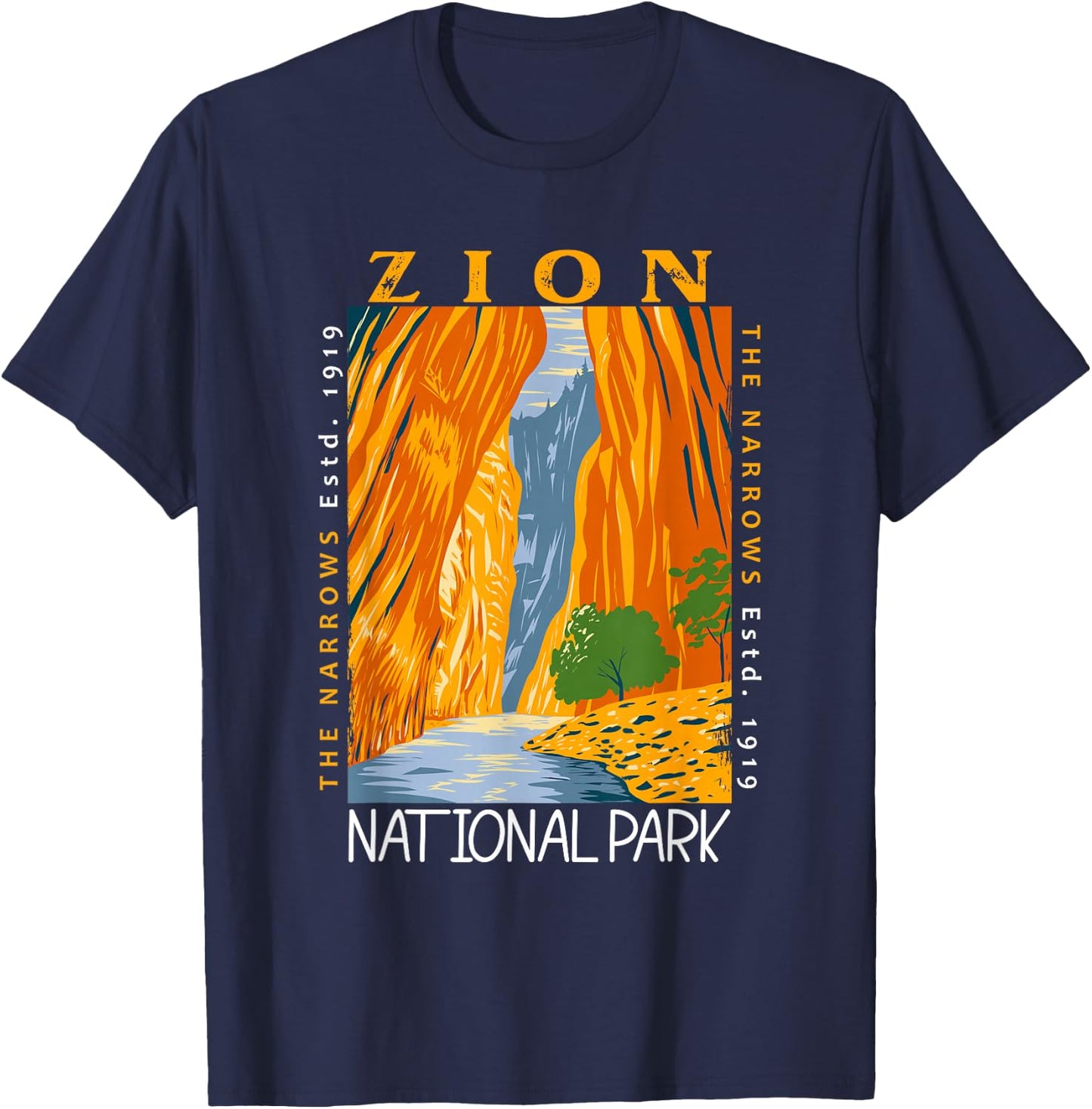 Zion National Park Utah Vintage The Narrows Vintage T-Shirt - T-Shirt | Navy