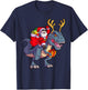 Christmas Santa Riding Dinosaur Deer Xmas Kids Boys Men Short Sleeve T-Shirt - T-Shirt | Navy