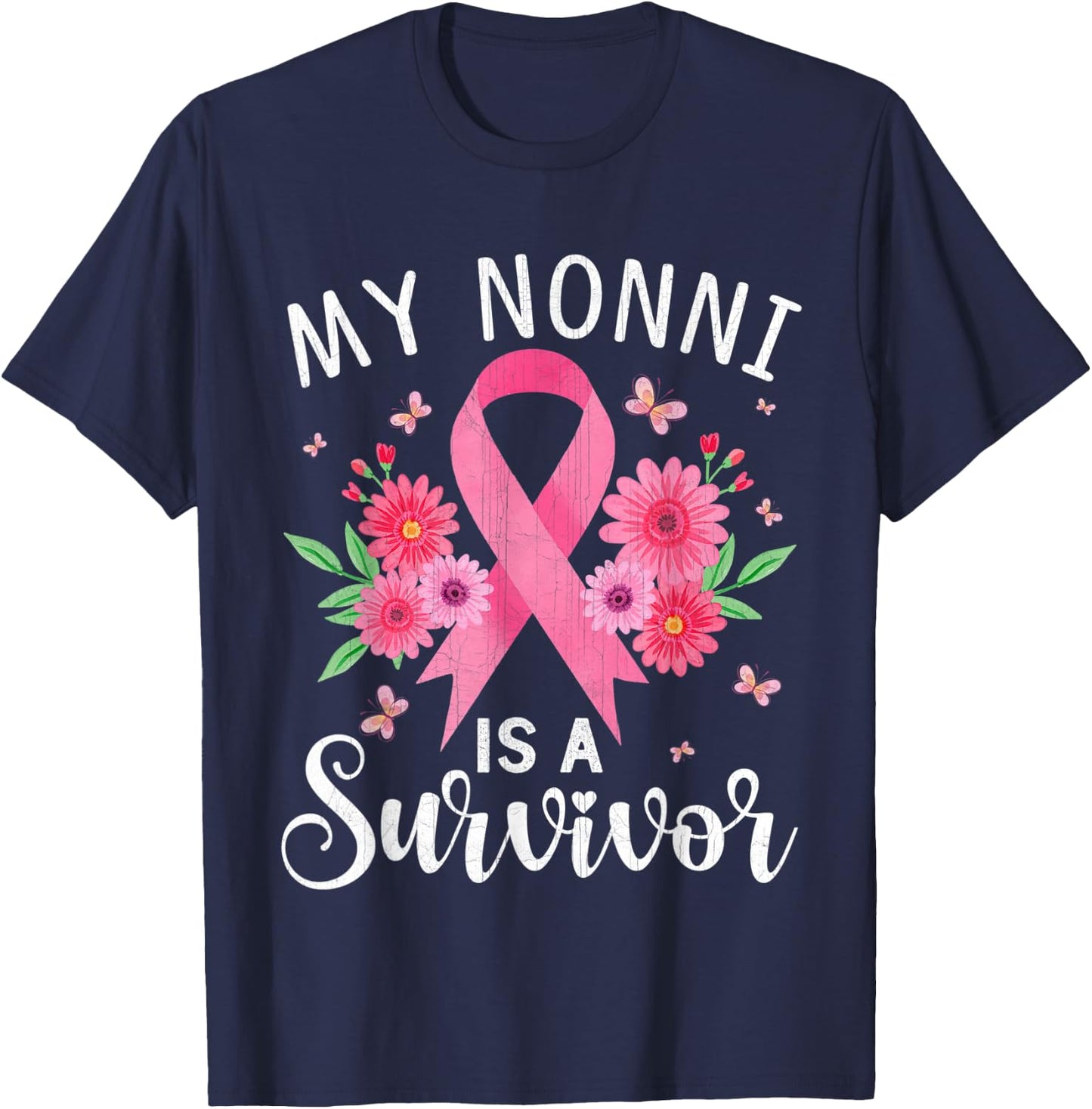 October Breast Cancer Support My Nonni Is A Survivor T-Shirt - T-Shirt | Navy