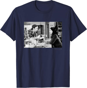 Gilmore Girls Luke Serving Coffee Black & White TV Show T-Shirt - T-Shirt | Navy