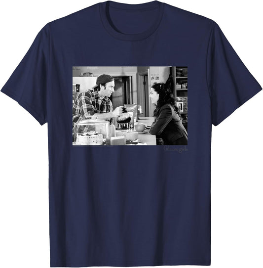 Gilmore Girls Luke Serving Coffee Black & White TV Show T-Shirt - T-Shirt | Navy