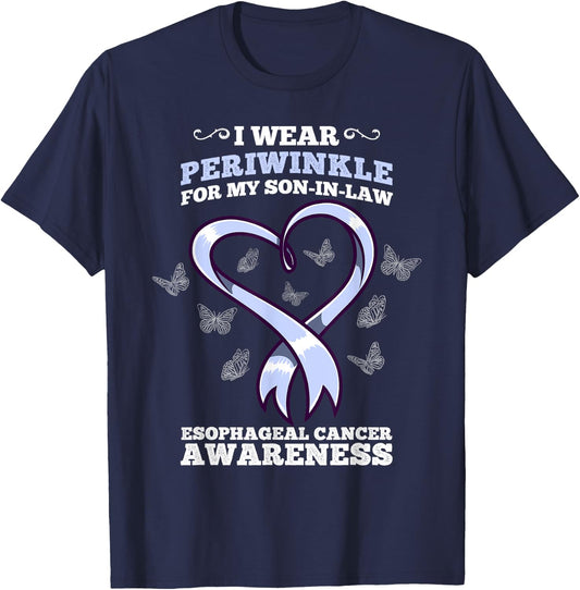 I Wear Periwinkle Son In Law Esophageal Cancer Awareness T-Shirt - T-Shirt | Navy