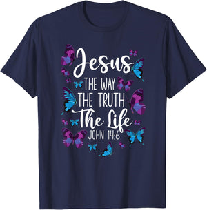 Christian Bible Verse Quote Butterfly John 14:6 T-Shirt - T-Shirt | Navy