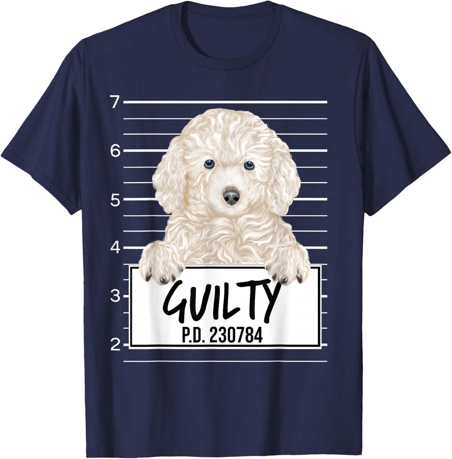 Funny White Poodle Mugshot Guilty Dog Women Kids T-Shirt - T-Shirt | Navy
