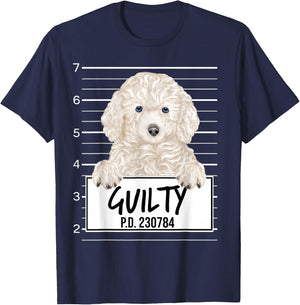 Funny White Poodle Mugshot Guilty Dog Women Kids T-Shirt - T-Shirt | Navy