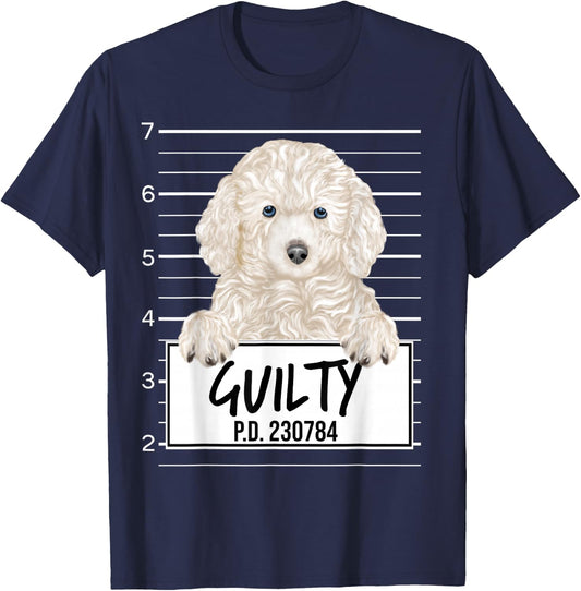 Funny White Poodle Mugshot Guilty Dog Women Kids T-Shirt - T-Shirt | Navy