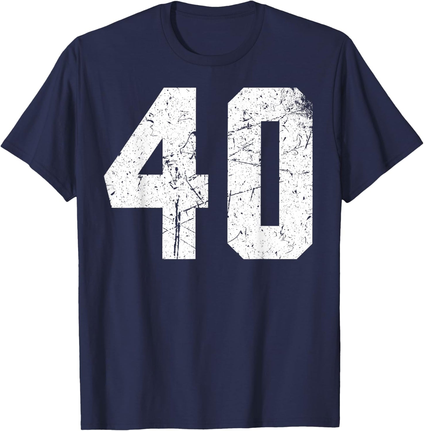 Number #40 White Vintage Varsity Number T-Shirt - T-Shirt | Navy