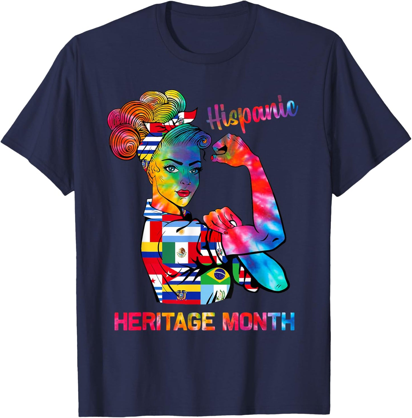 Women National Hispanic Heritage Month Hispanic All Flag T-Shirt - T-Shirt | Navy
