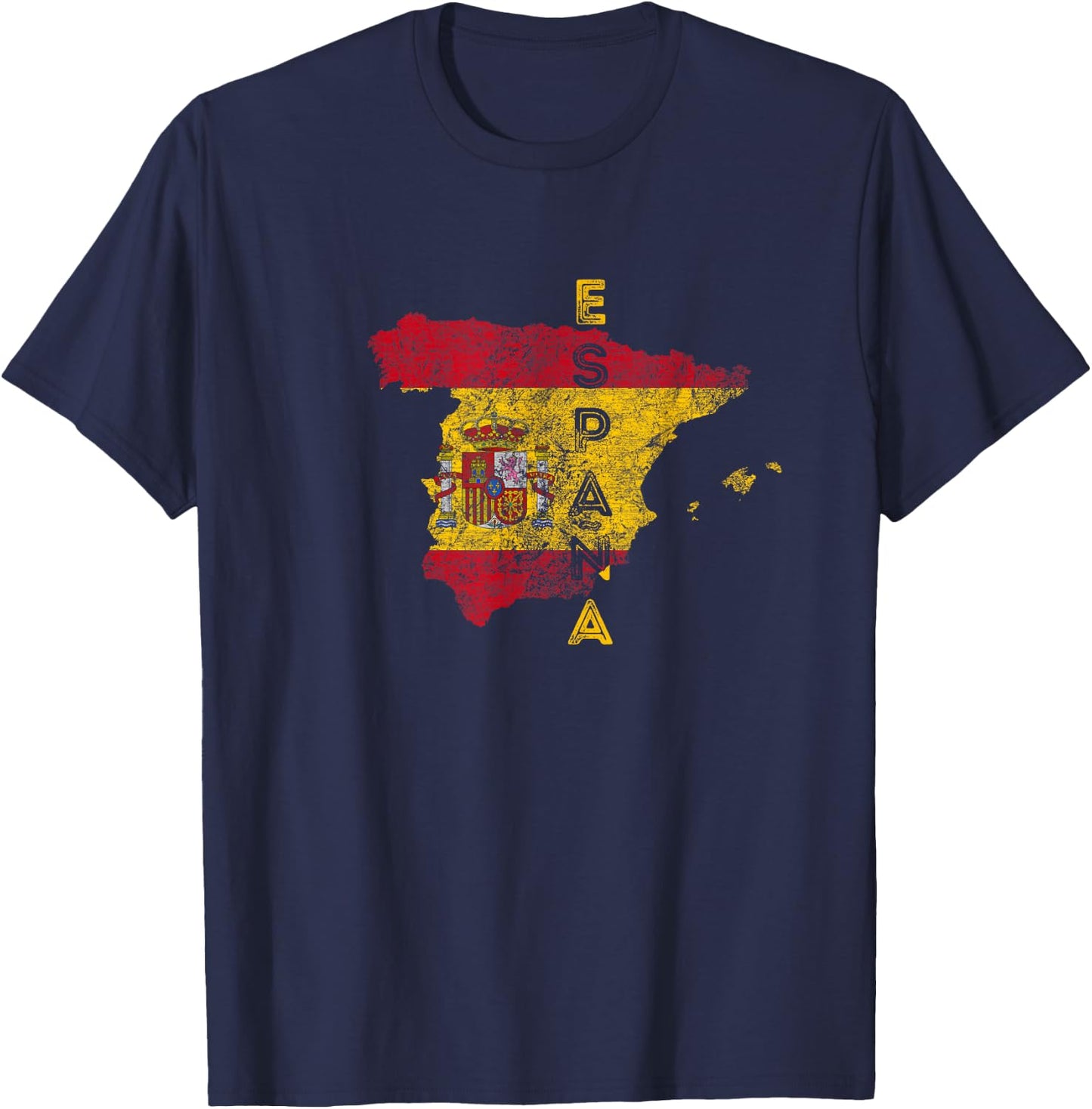 Spanish Map and Flag Souvenir - Distressed Espana T-Shirt - T-Shirt | Navy