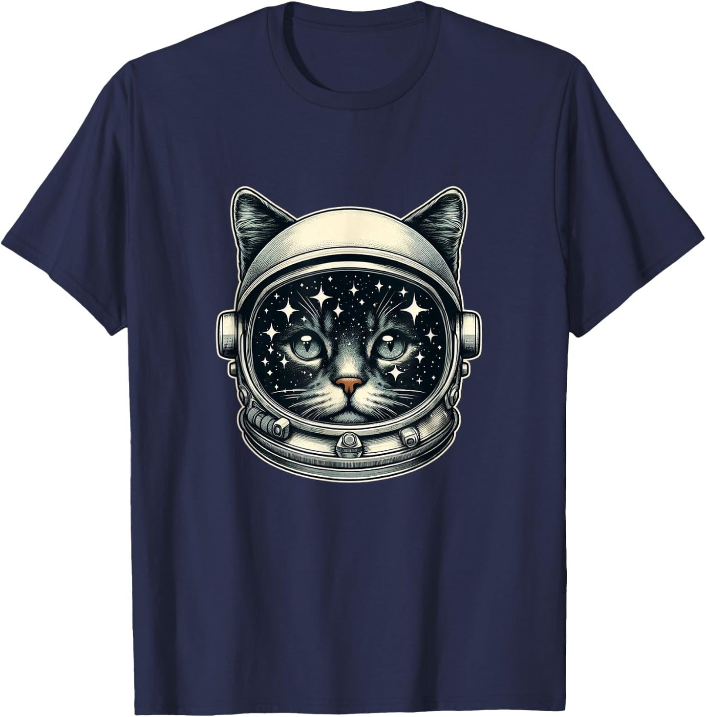 Space Cat Funny Cosmic Astronaut Cat Cute Retro Galaxy Cat T-Shirt - T-Shirt | Navy