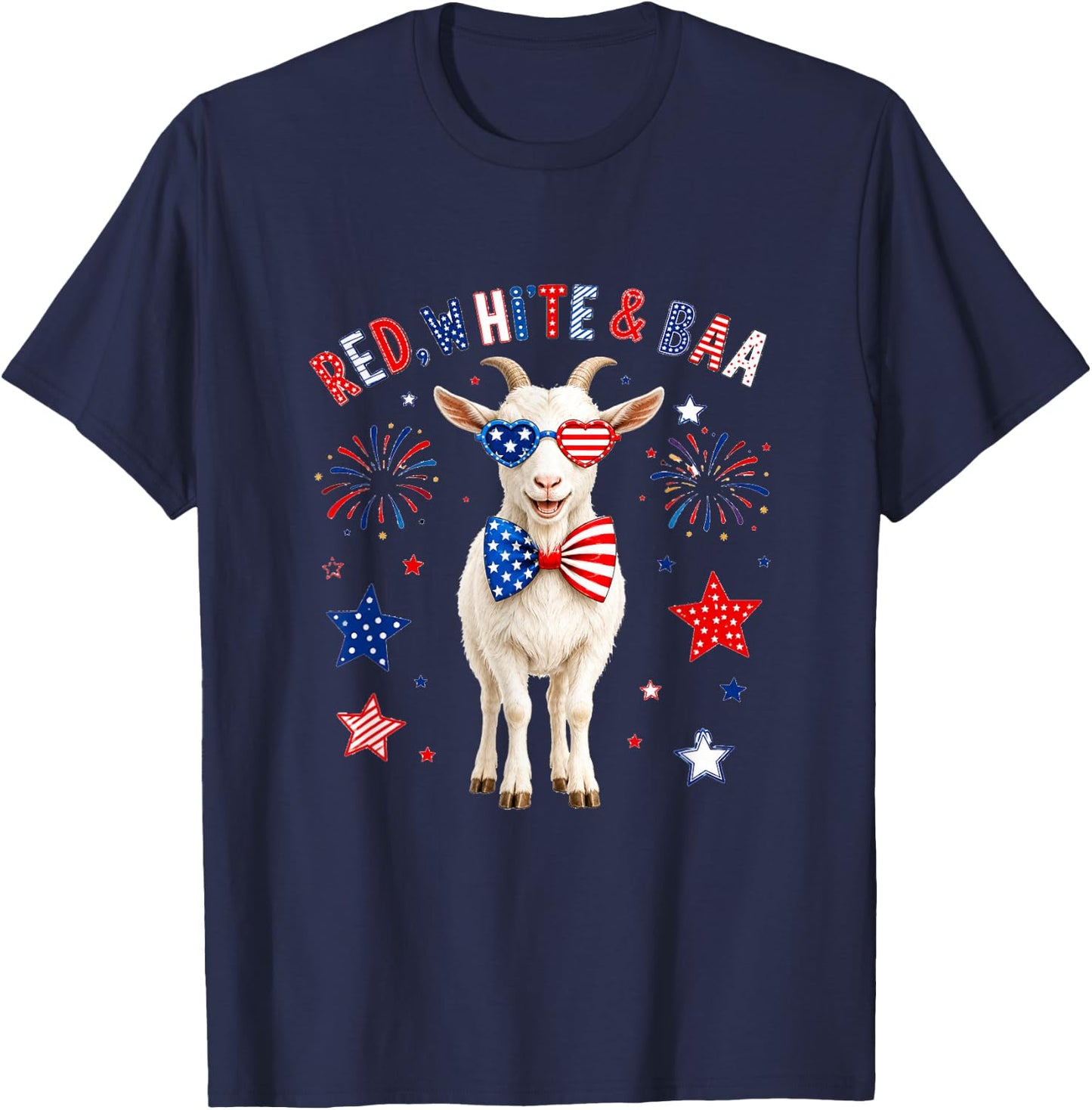 Red White and Goat Sound 4th of July US Flag Funny Farmer T-Shirt - T-Shirt | Navy