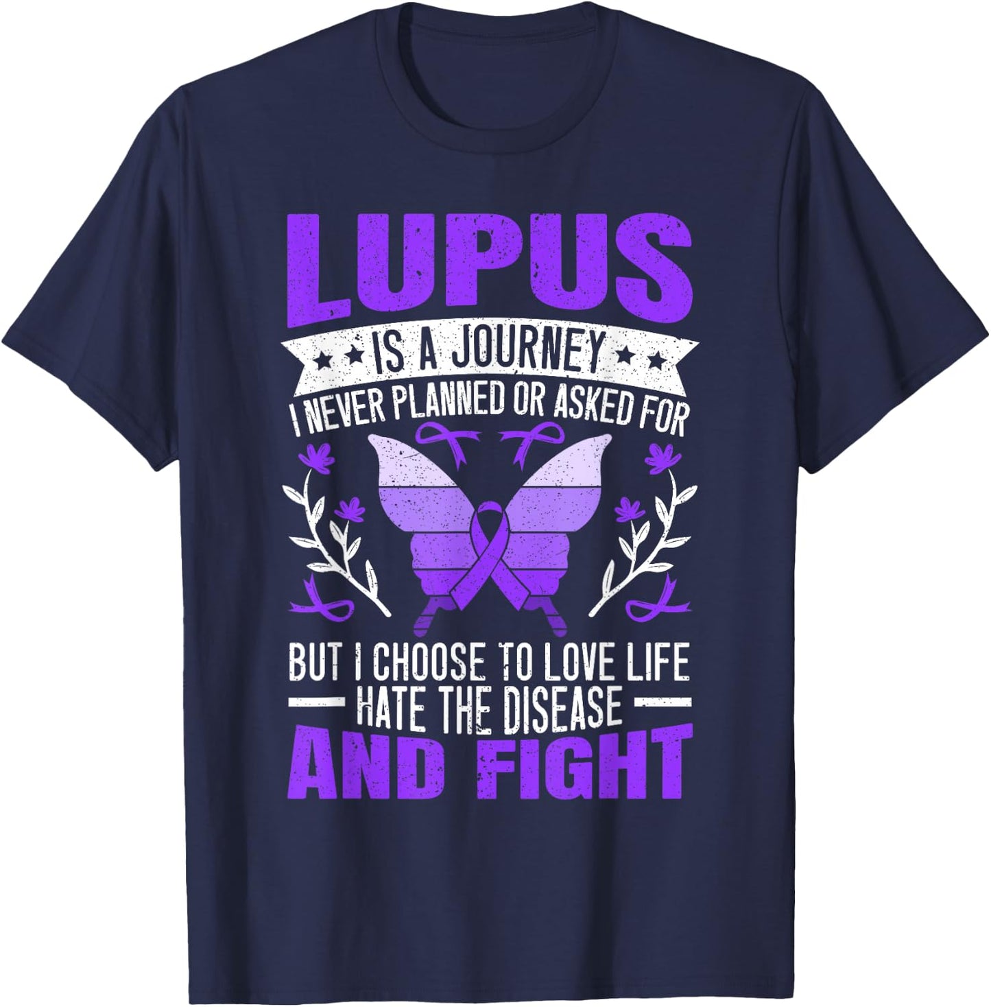 Lupus Awareness Butterfly Wear Purple SLE Autoimmune Disease Small T-Shirt - T-Shirt | Navy