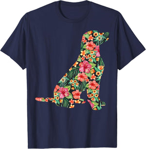 Labrador Flower Funny Dog Silhouette Floral Gifts Women Men T-Shirt - T-Shirt | Navy