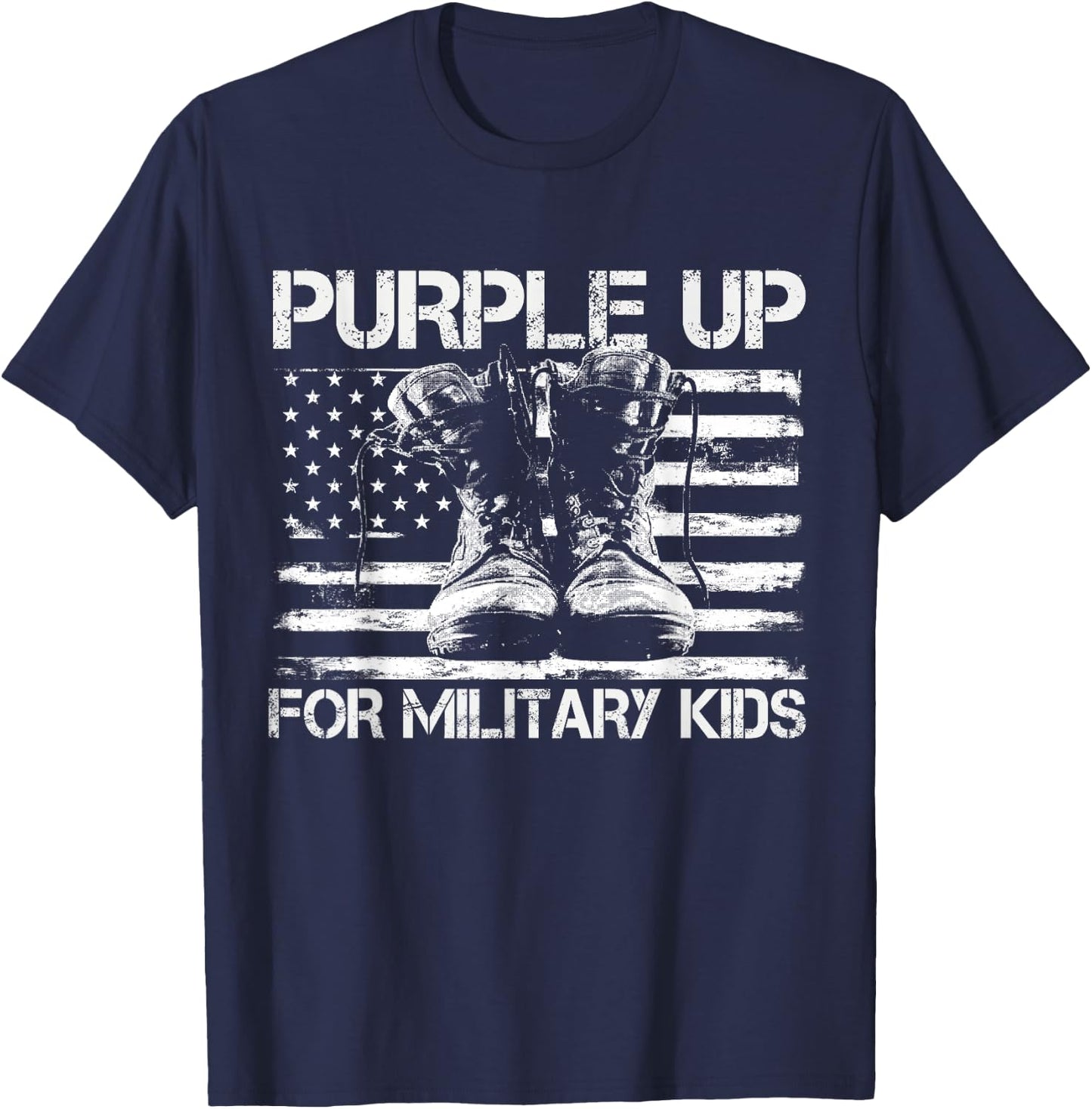 Purple up for Military Kids USA American Flag Military Boots T-Shirt - T-Shirt | Navy