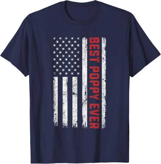 USA American Flag Best Poppy Ever Retro Fathers Day T-Shirt - T-Shirt | Navy