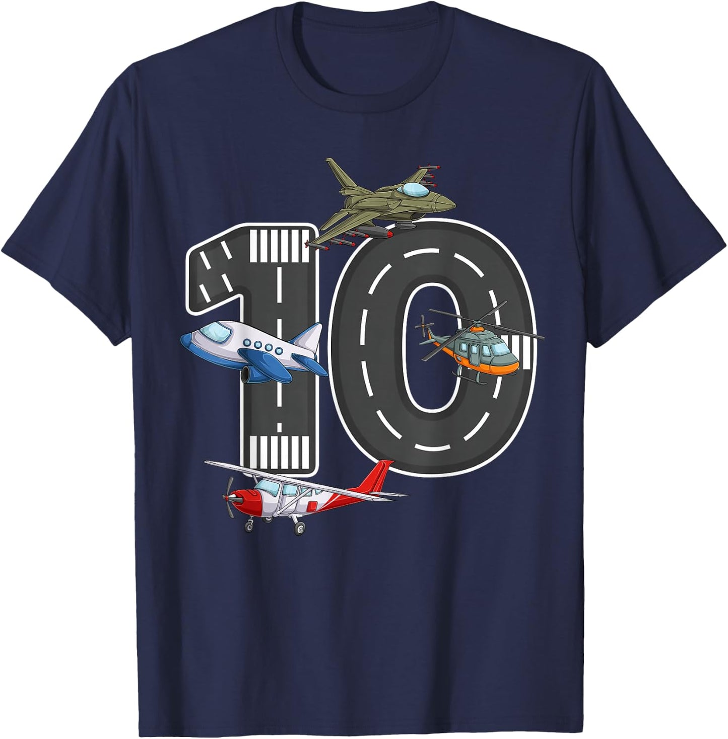Little Pilot 10th Birthday Party 10 Ten Year Old Airplane T-Shirt - T-Shirt | Navy