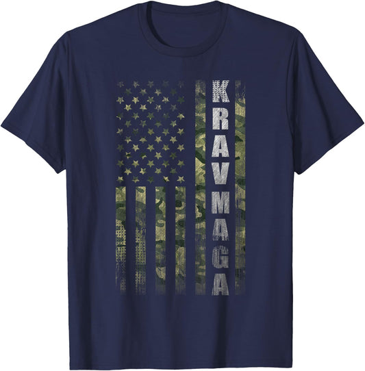 Krav MAGA USA American Flag Camo Fan Vintage T-Shirt - T-Shirt | Navy
