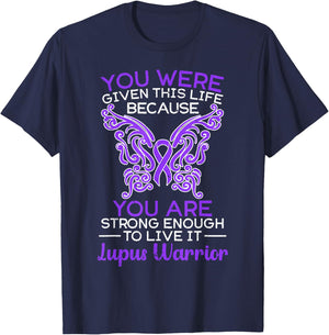 Lupus Warrior Lupus Awareness Butterfly Purple Ribbon SLE T-Shirt - T-Shirt | Navy