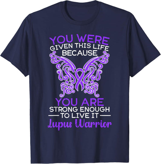 Lupus Warrior Lupus Awareness Butterfly Purple Ribbon SLE T-Shirt - T-Shirt | Navy