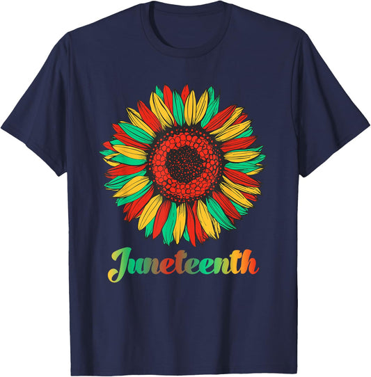 Sunflower Fist Juneteenth Black History African American T-Shirt - T-Shirt | Navy