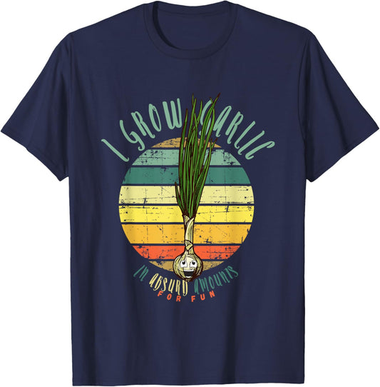 Funny Garlic Lover, Garlic Farmer, Garlic Gardener T-Shirt - T-Shirt | Navy