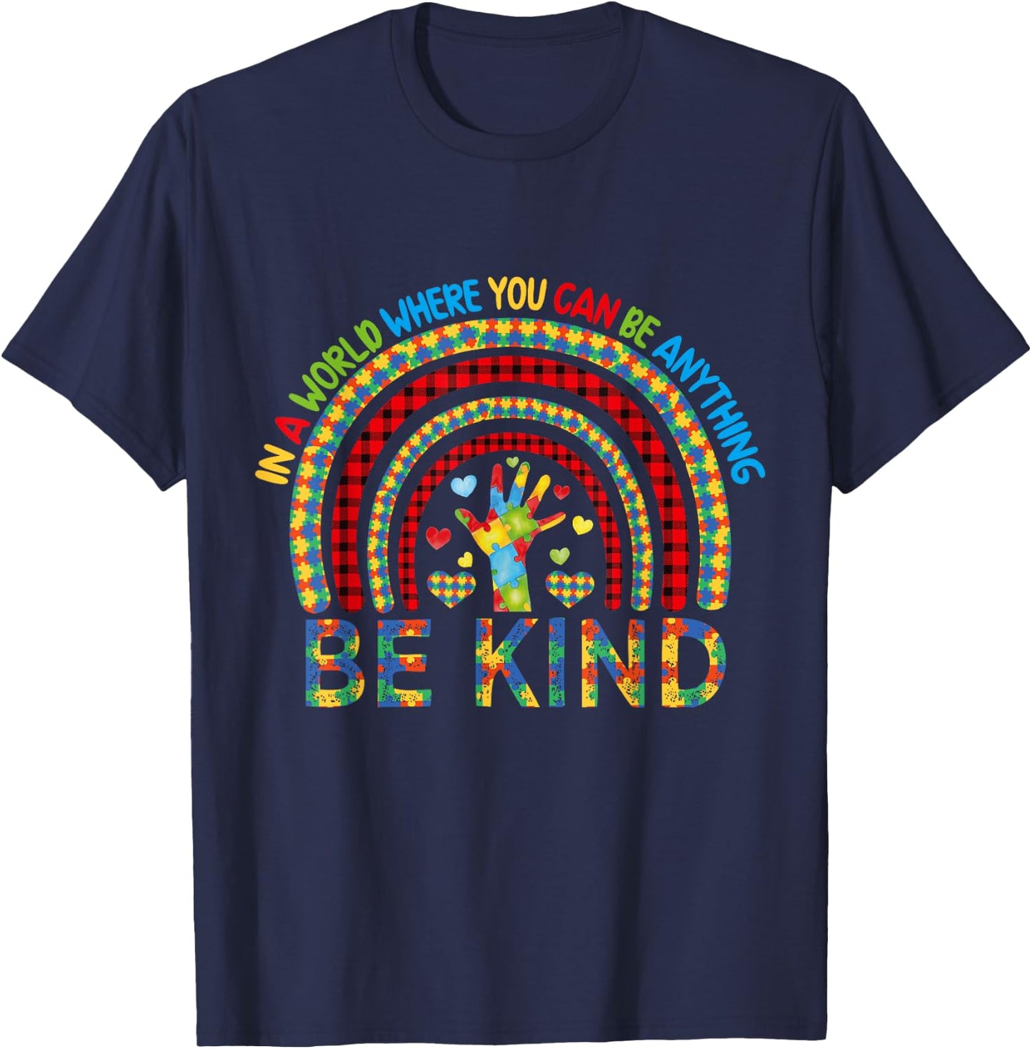 Kindness Autism Awareness Rainbow World Autism Awareness Day T-Shirt - T-Shirt | Navy