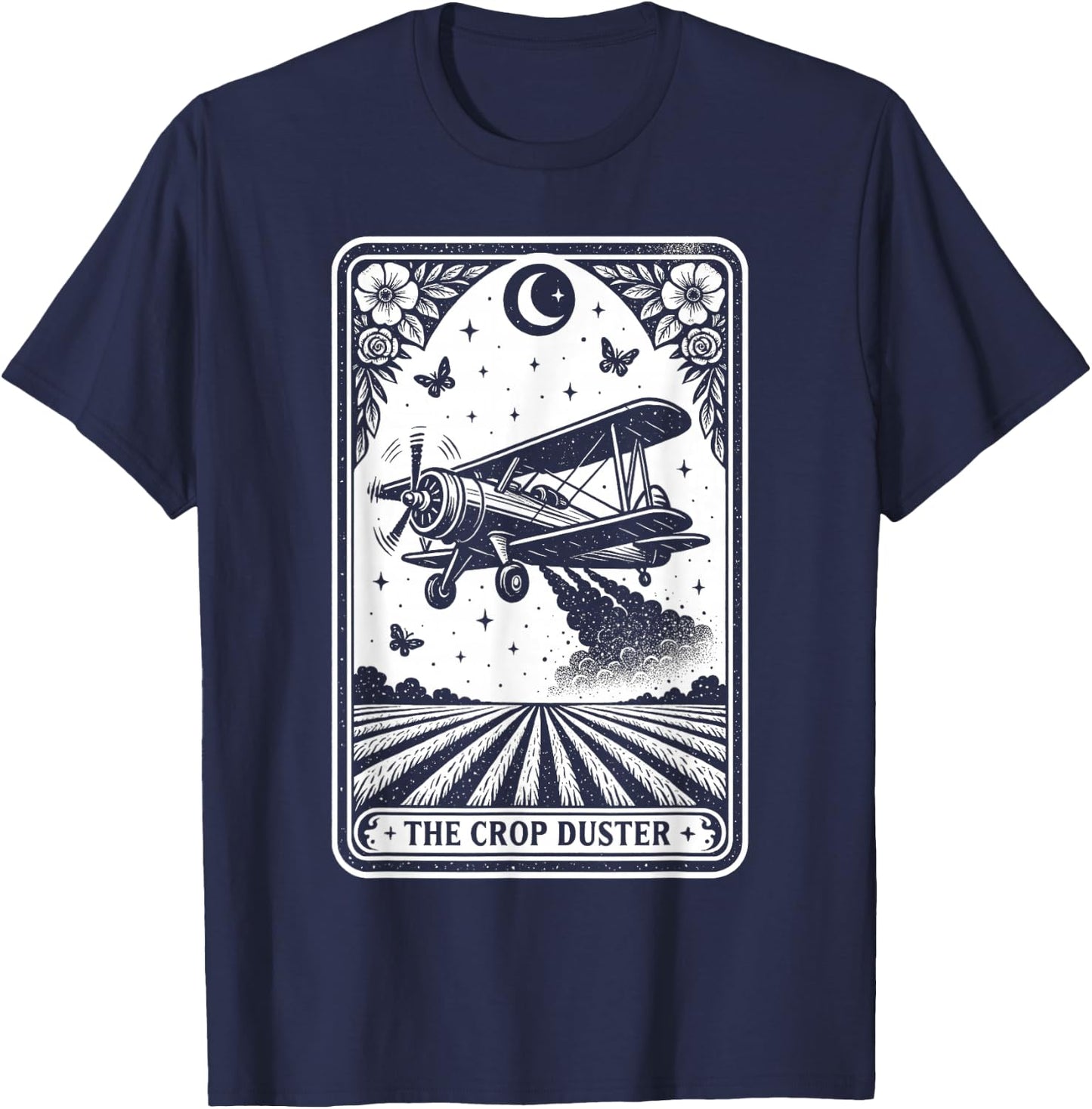 Crop Duster Airplane Tarot Card Vintage Flying Plane Art T-Shirt - T-Shirt | Navy