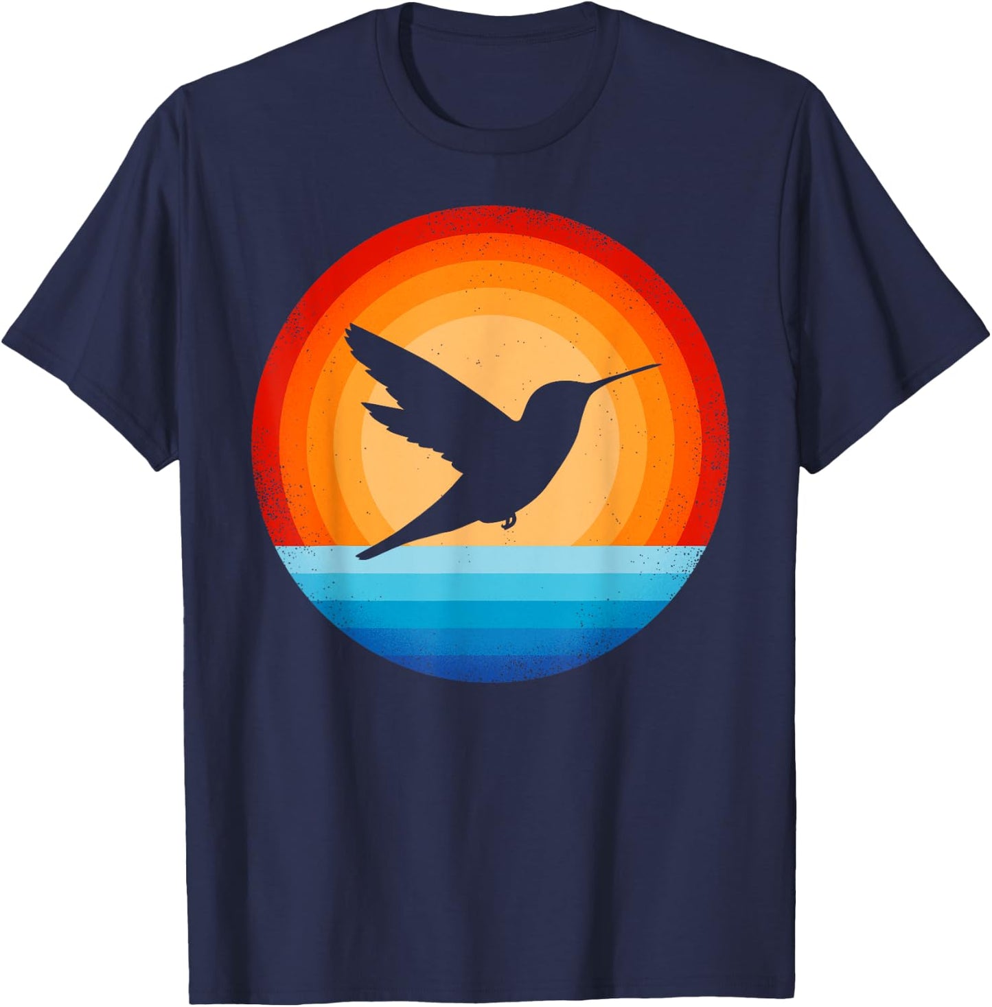 Hummingbird Retro Vintage 70s Sunset Bird Lovers Men Women T-Shirt - T-Shirt | Navy