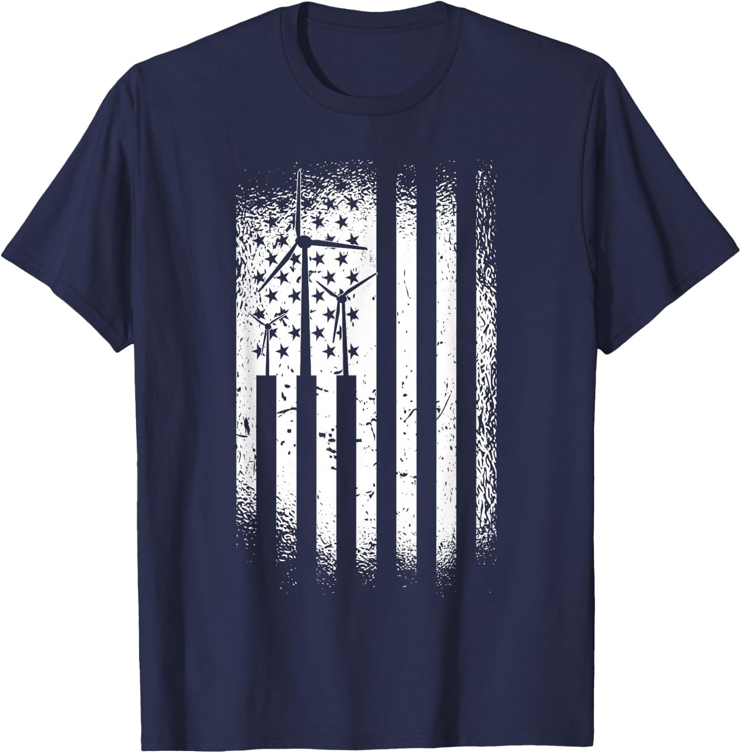 American US Flag Wind Turbine T-Shirt - T-Shirt | Navy