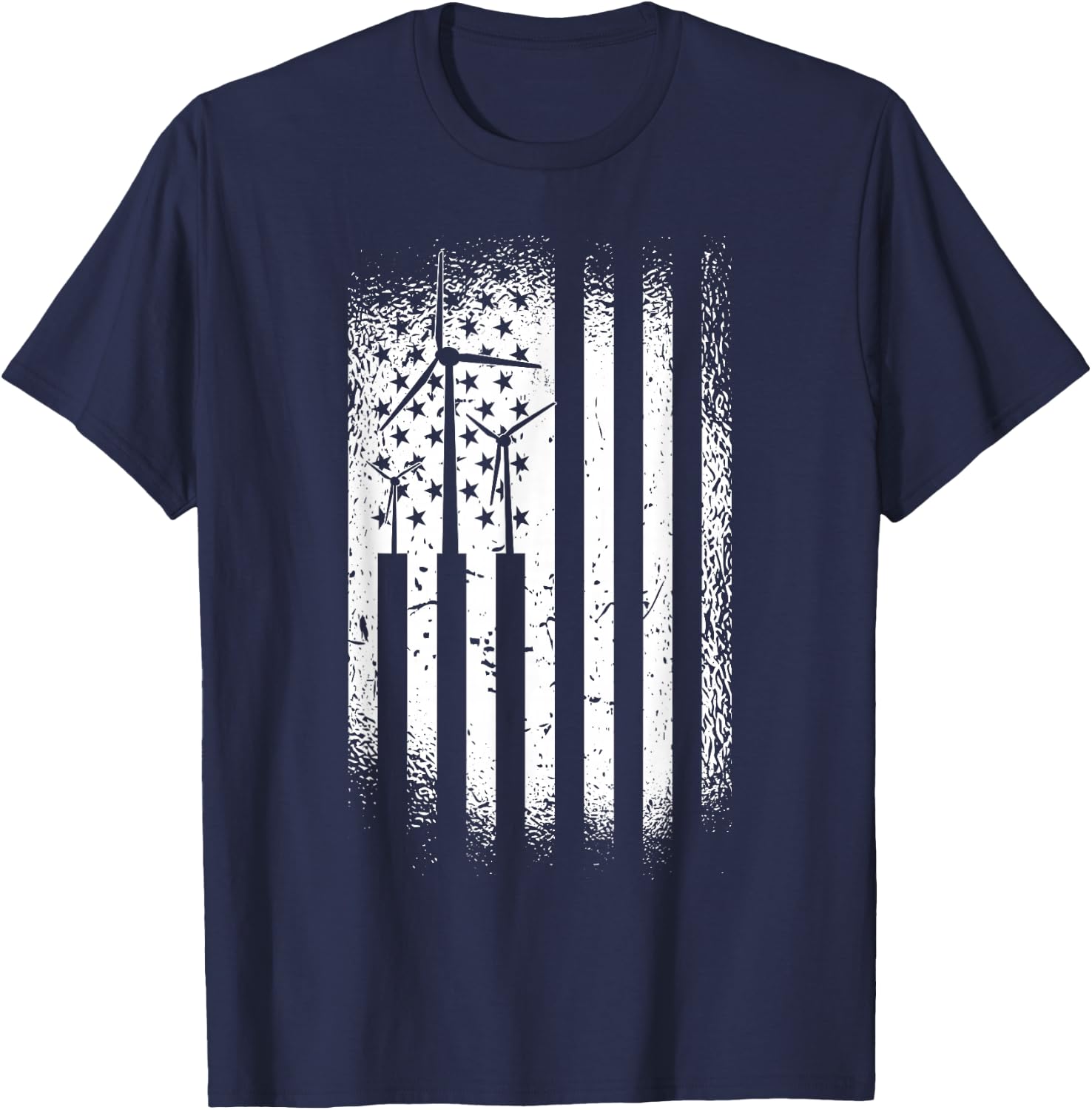 American US Flag Wind Turbine T-Shirt - T-Shirt | Navy