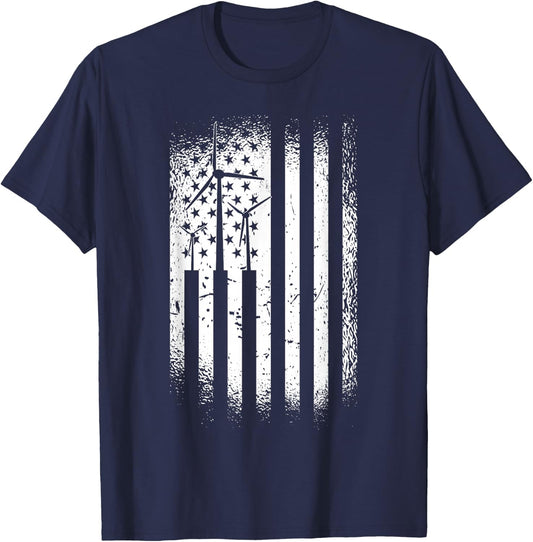 American US Flag Wind Turbine T-Shirt - T-Shirt | Navy