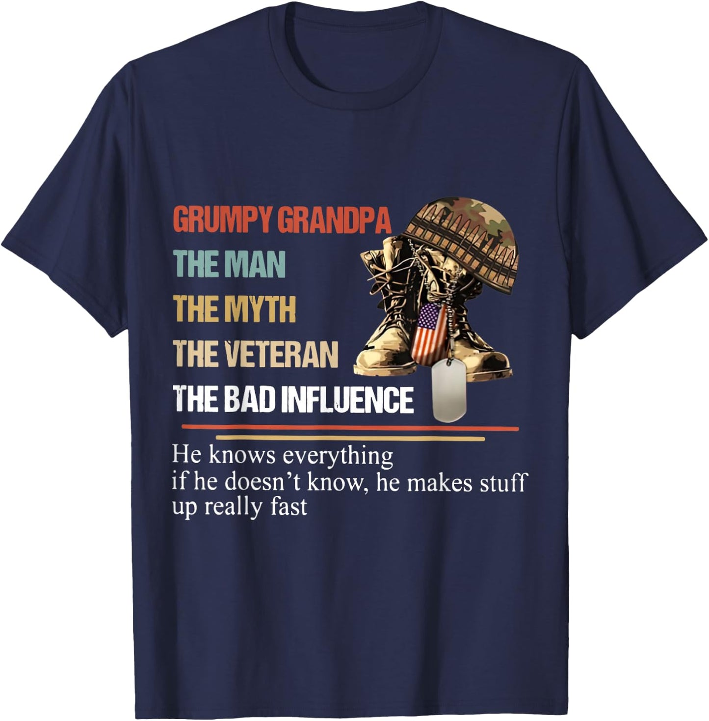 Grumpy Grandpa The Man The Myth The Veteran T-Shirt - T-Shirt | Navy