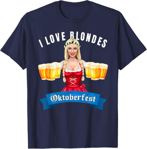 Beer Drinking Festival Oktoberfest Fraulein I Love Blondes T-Shirt - T-Shirt | Navy