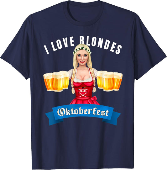 Beer Drinking Festival Oktoberfest Fraulein I Love Blondes T-Shirt - T-Shirt | Navy