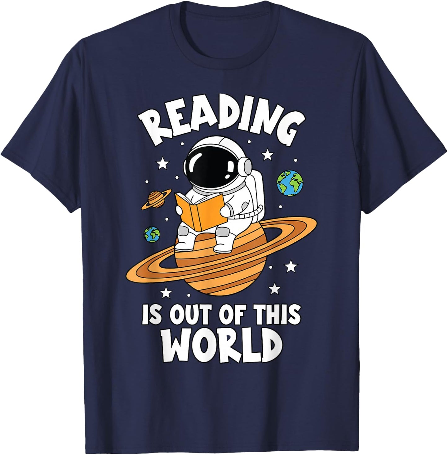 Reading is Out of This World Astronaut Space Book Lover T-Shirt - T-Shirt | Navy