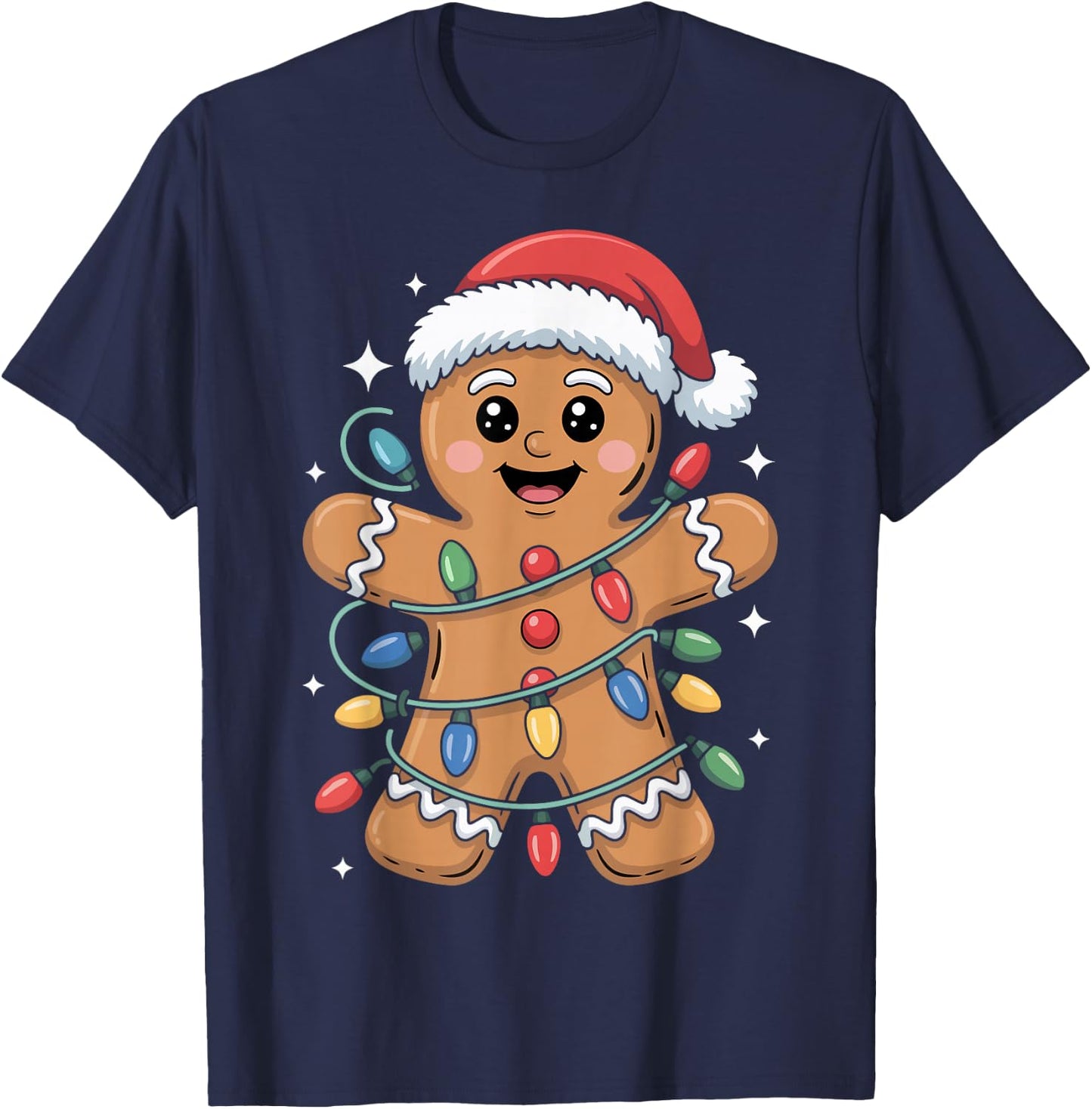Gingerbread Man Tangled Christmas Lights T-Shirt - T-Shirt | Navy