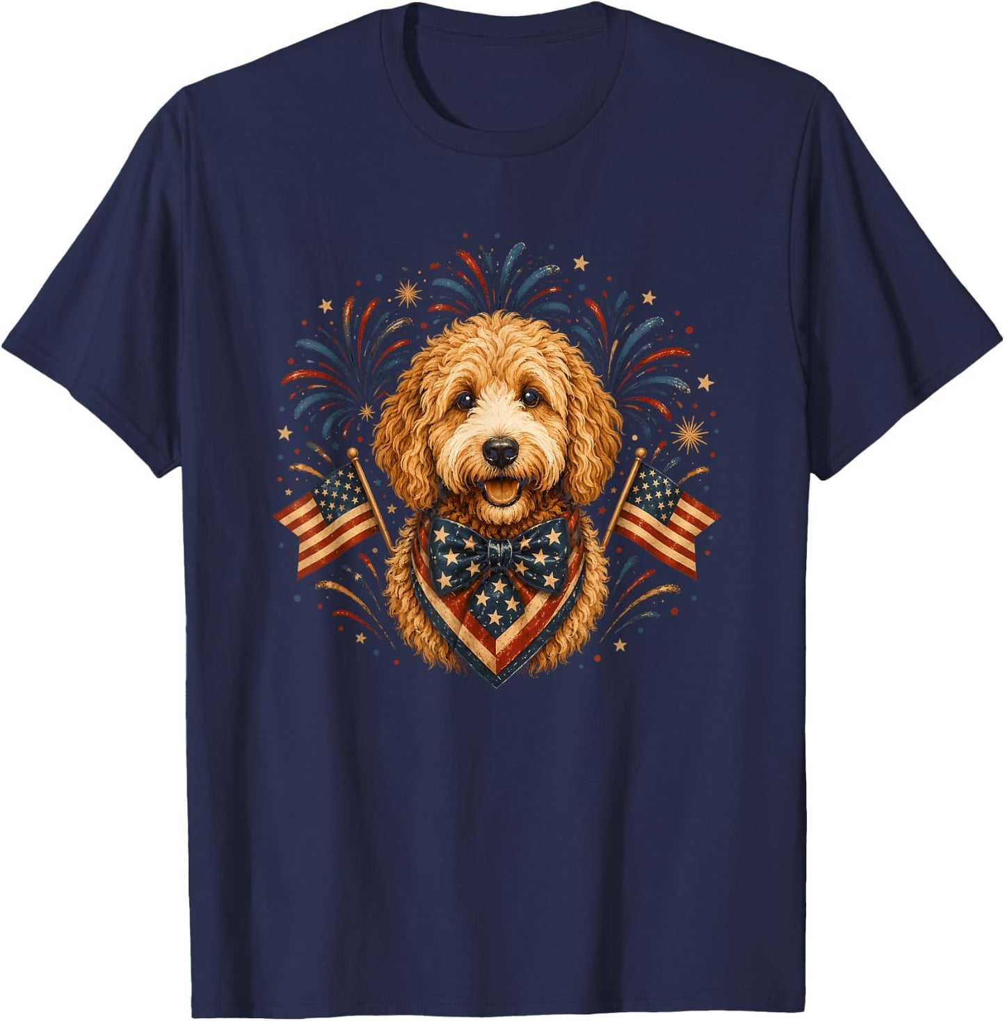 Patriotic Goldendoodle 4th of July American Flag Dog Lover T-Shirt - T-Shirt | Navy