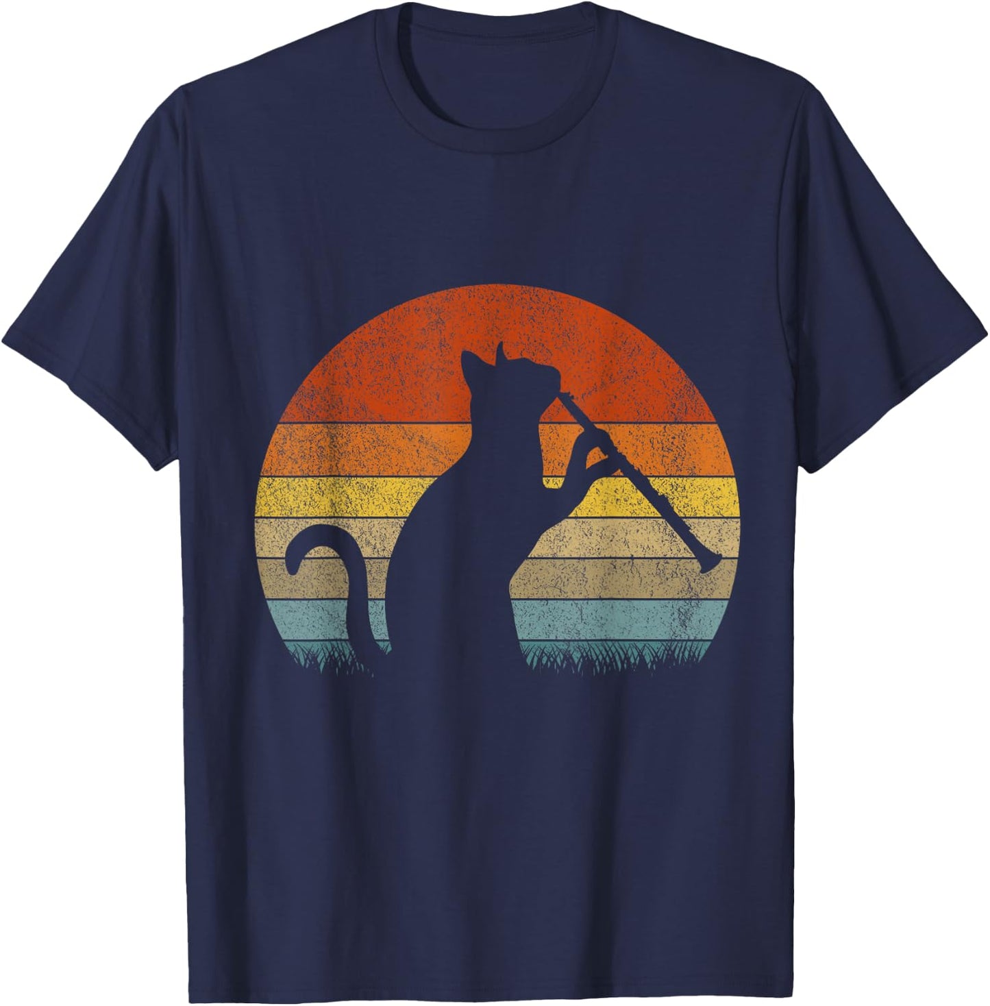 Funny Clarinet Cat Clarinet Player Musician Retro Vintage T-Shirt - T-Shirt | Navy