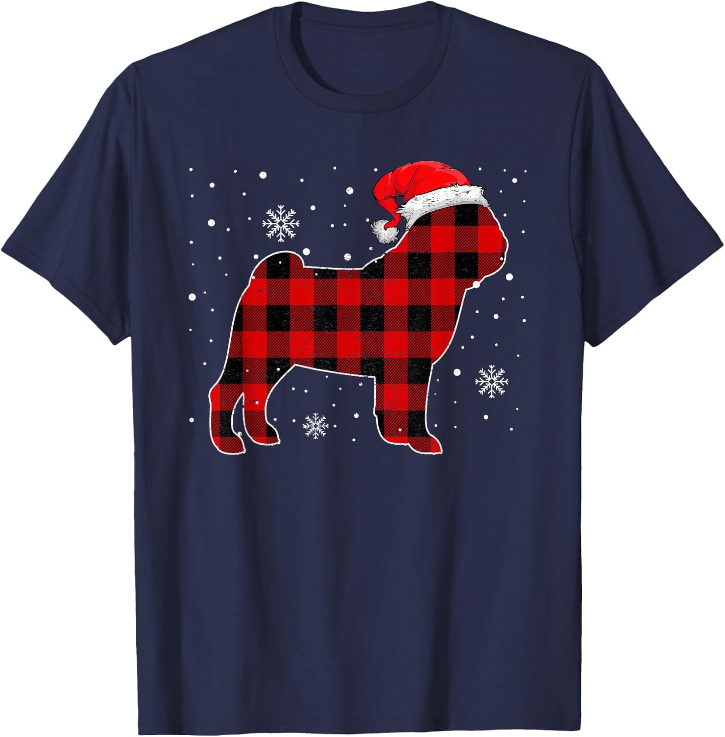 Check Brand For 50, Christmas Buffalo Plaid Pug Pajama T-Shirt - T-Shirt | Navy