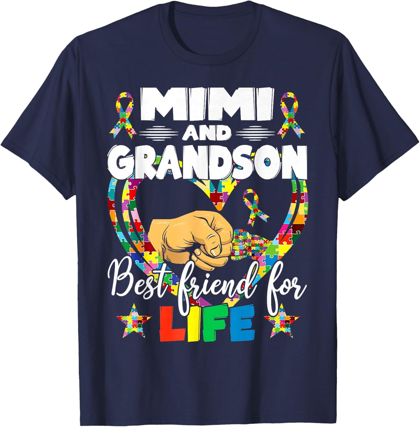 Supportive Women Autism Awareness Mimi And Grandson T-Shirt - T-Shirt | Navy