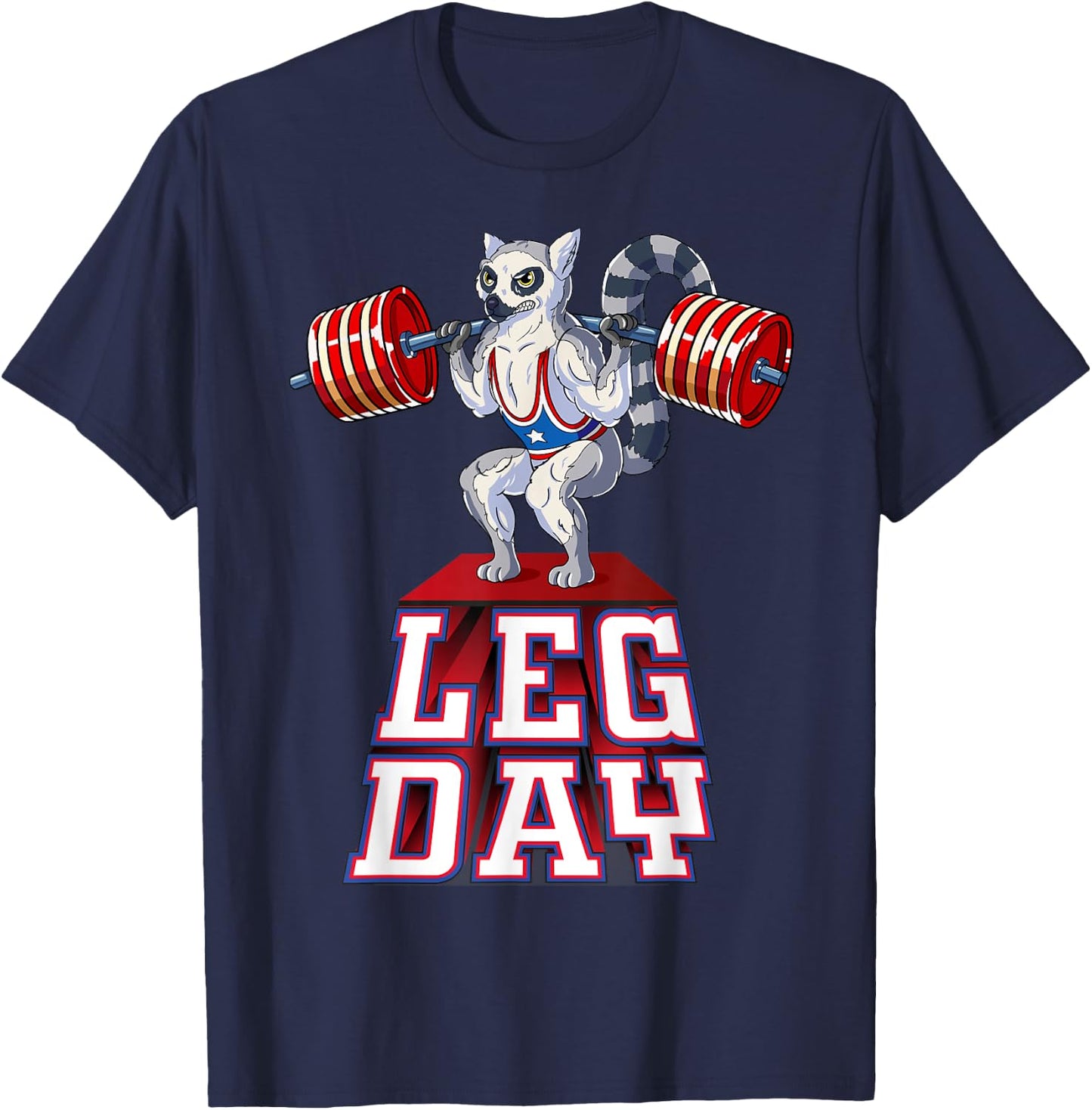 Leg Day lemur Weight Lifting Squat Gym Training T-Shirt - T-Shirt | Navy