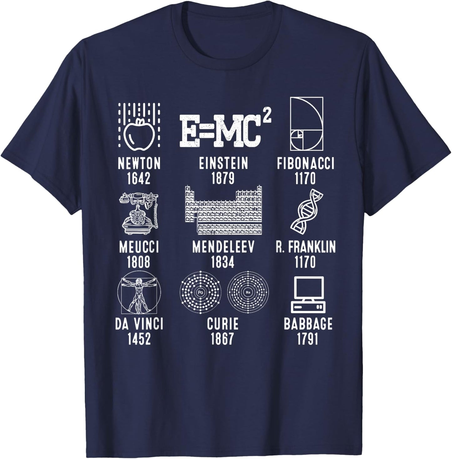 Famous Scientists Science Lovers T-Shirt - T-Shirt | Navy