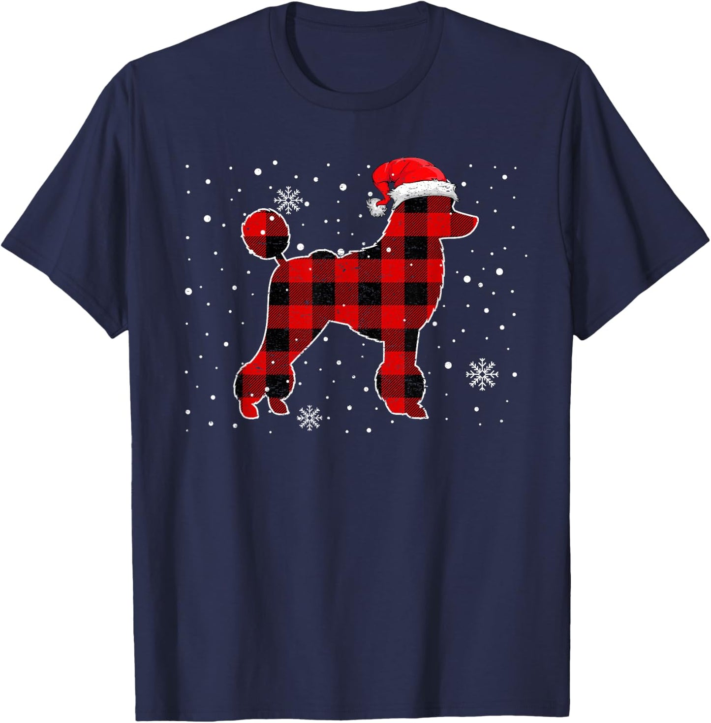 Christmas Buffalo Plaid Dog Shirt, Christmas Poodle Pajama Women Kids T-Shirt - T-Shirt | Navy