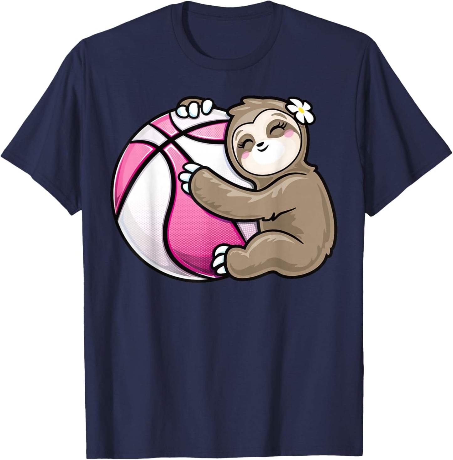 Cute Girls Basketball Sloth Sport Player Fan T-Shirt - T-Shirt | Navy