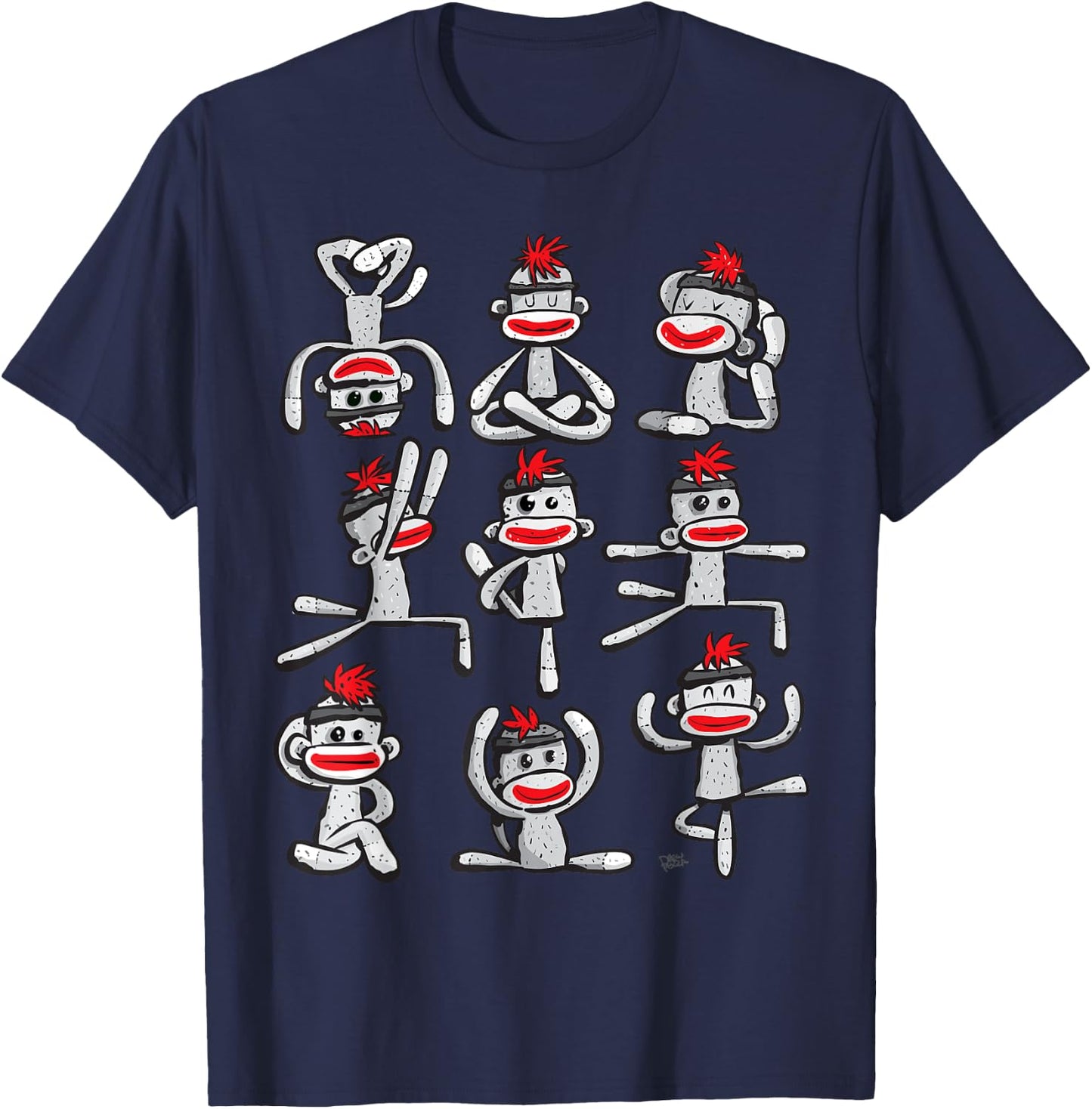 Yoga Pose Asana Sock Monkey Cute Wellness T-Shirt - T-Shirt | Navy